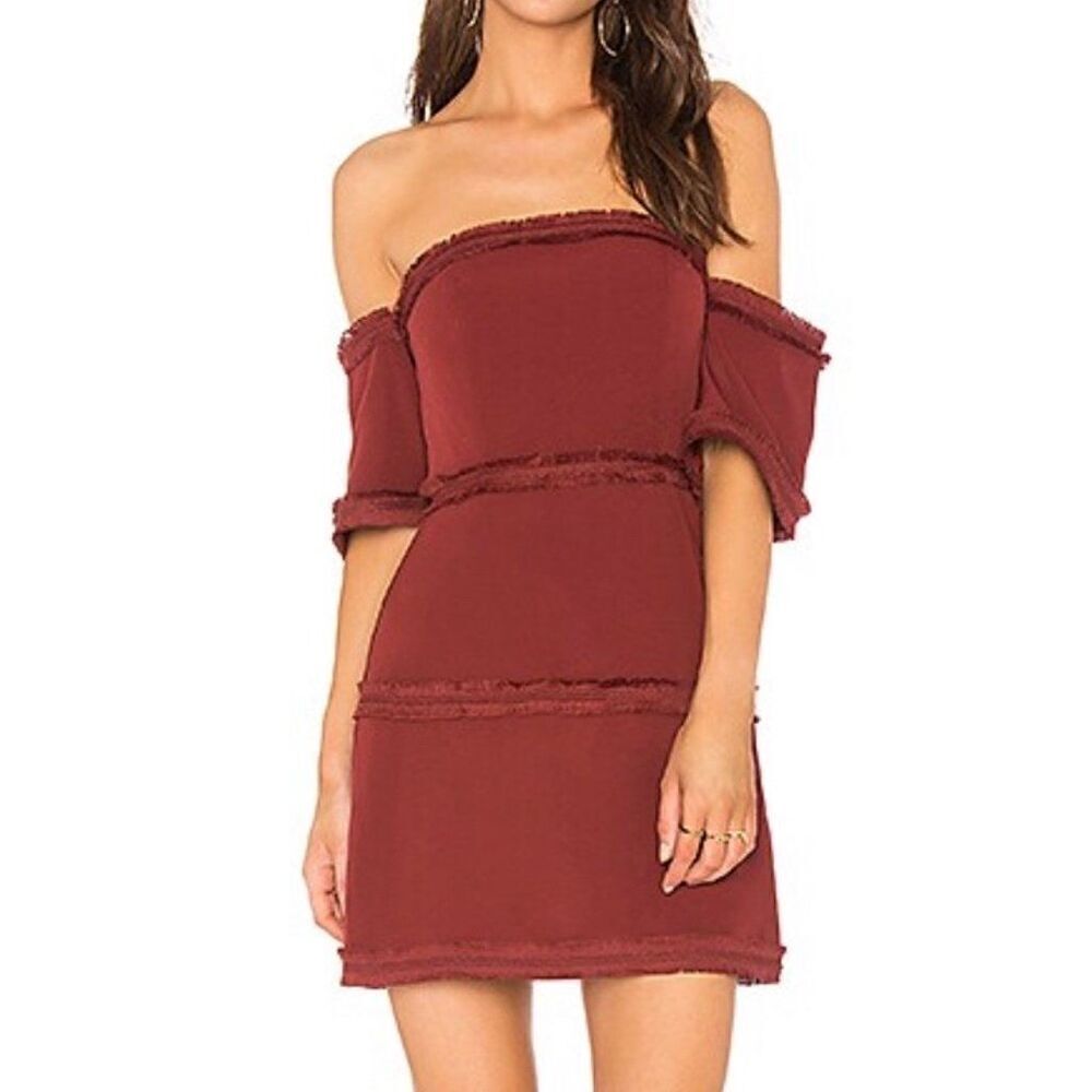 NWOT Finders Keepers Fig Burgundy Fall Visions Off Shoulders Mini Dress Medium
